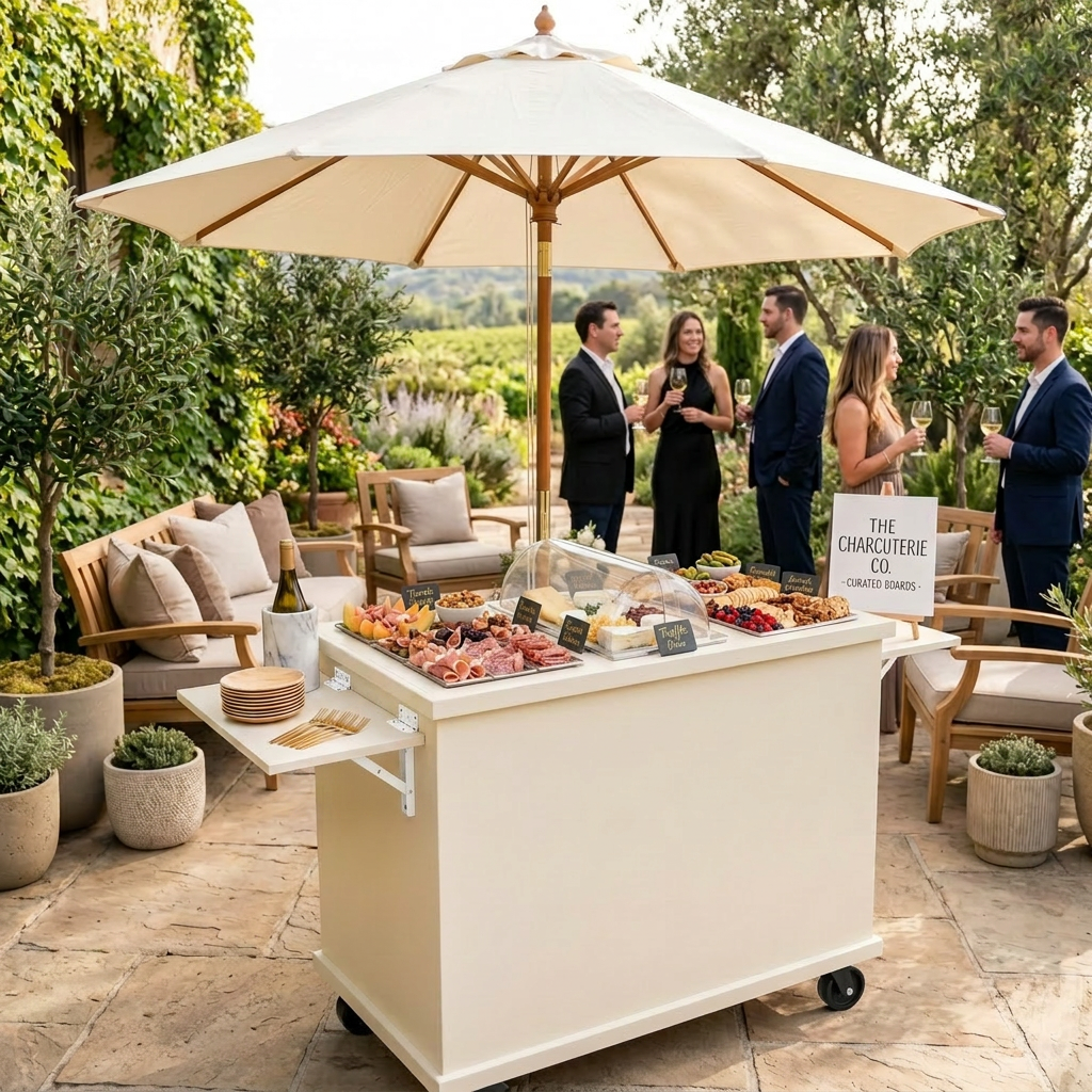 Custom charcuterie and grazing cart for catering and event displays