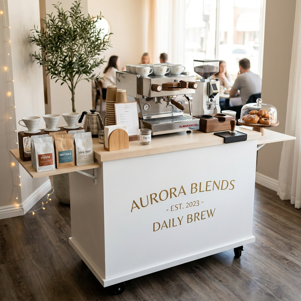 Custom coffee and beverage cart for mobile espresso and drink service